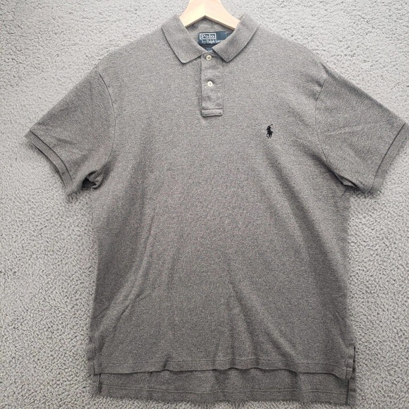 Polo by Ralph Lauren Shirt Mens Large Gray Custom Fit Short Sleeve Collared Polo - Picture 1 of 15